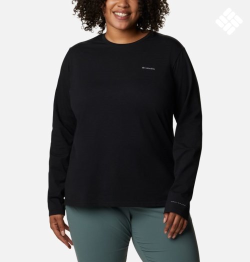 Women's Columbia Sun Trek Long Sleeve Sweatshirts Black | Plus Size CA-NA413